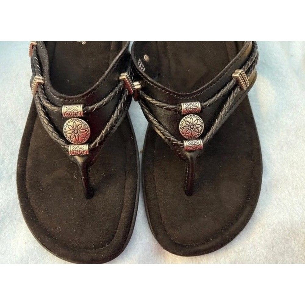 Minnetonka Womens Silverbay Flip Flop Sandals WM 9 Black Leather Comfort Slip On